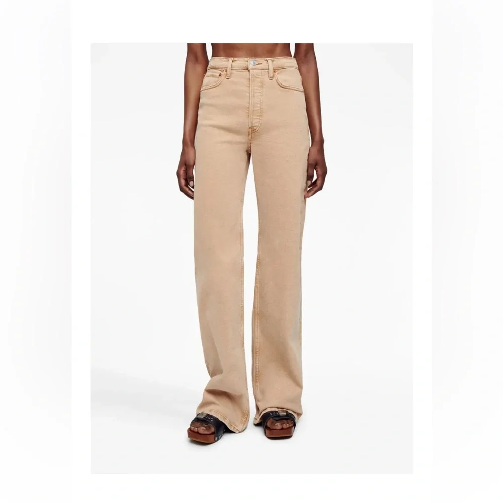 RE/DONE 70’s HIGH WAISTED WIDE LEG JEANS IN KHAKI SIZE 30 - Picture 3 of 11